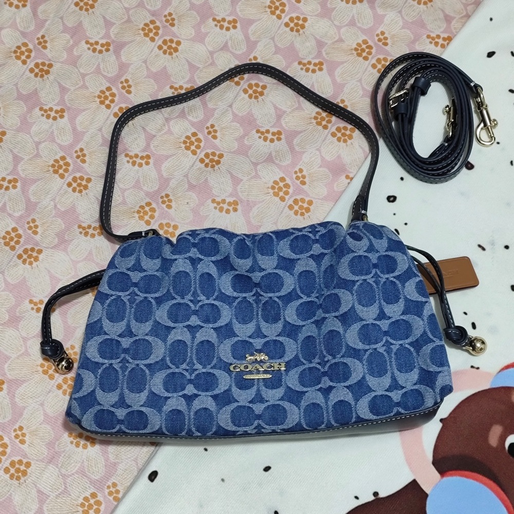Coach Denim Signature Crossbody Bag with Dark Leather Trim